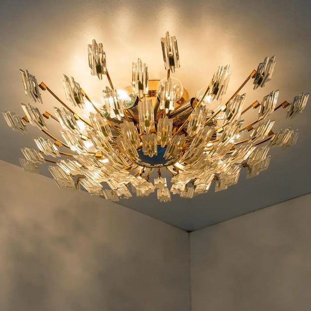 Crystal and Gilded Brass Ceiling Light by Oscar Torlasco for Stilkronen, 1970s For Sale - Image 6 of 11