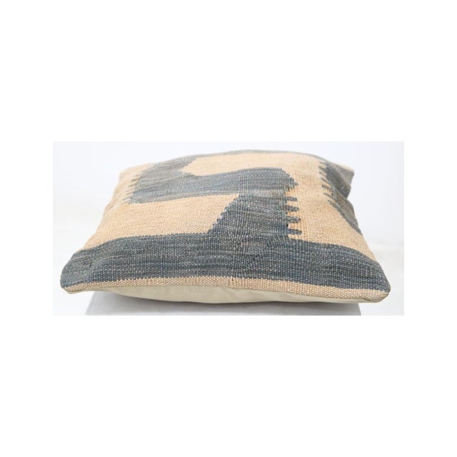 Arteverk Sand & Slate Gray Color-Block Band Kilim Throw Pillow 17" X 17", Handwoven Afghan Wool For Sale - Image 4 of 4