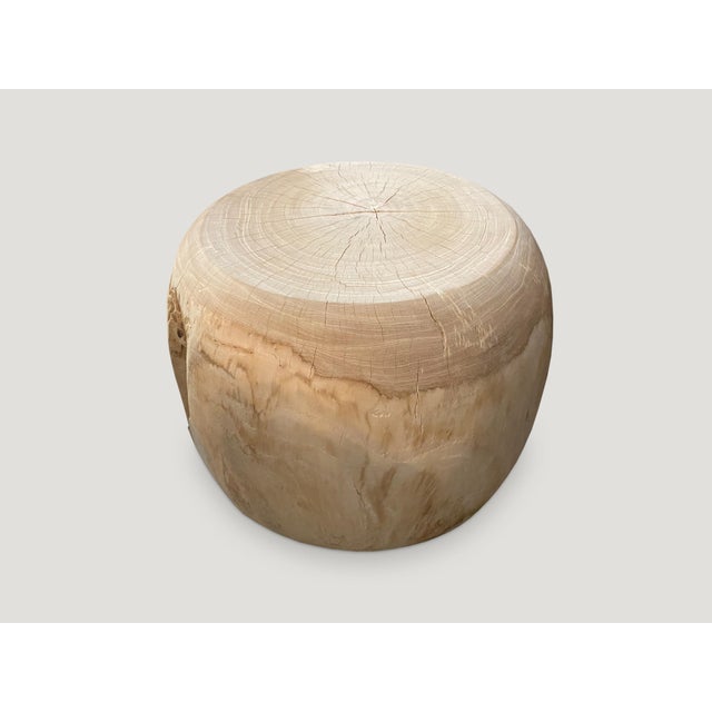 Andrianna Shamaris Bleached Teak Wood Drum Side Table For Sale - Image 4 of 6
