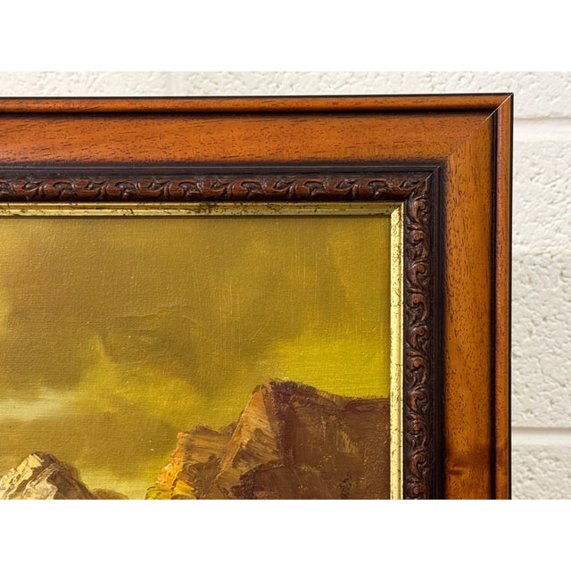 Golden mountain peaks rise above a quiet river where light and solitude meet 1975 Circa For Sale - Image 14 of 17