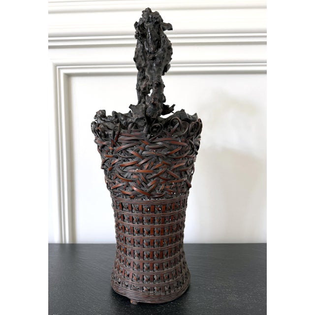 Antique Japanese Smoke Bamboo Basket with Wisteria Root Handle Meiji Period For Sale - Image 9 of 16