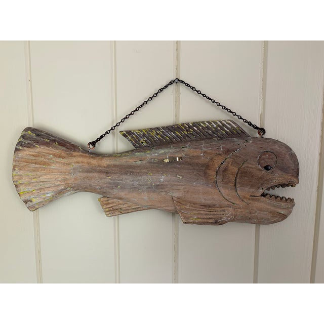 Early 20th Century New England Folk Art Hand-Carved Wooden Fish Trade Sign For Sale - Image 9 of 12