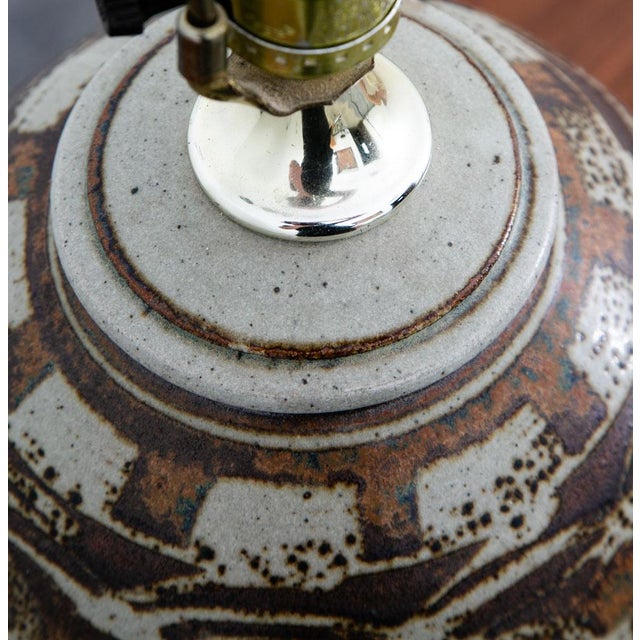 Mid-Century Modern 1960s Mid Century Modern Ceramic Blue Brown Glaze Table Lamp For Sale - Image 3 of 10