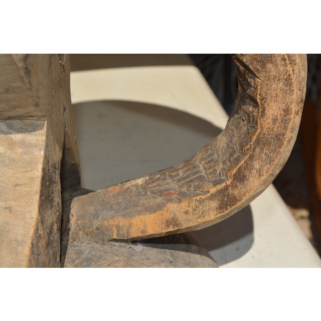 1950s Vintage Pale Rustic Wood Carved African Round Tonga Stool / Work Table with Cross Shape For Sale - Image 10 of 18