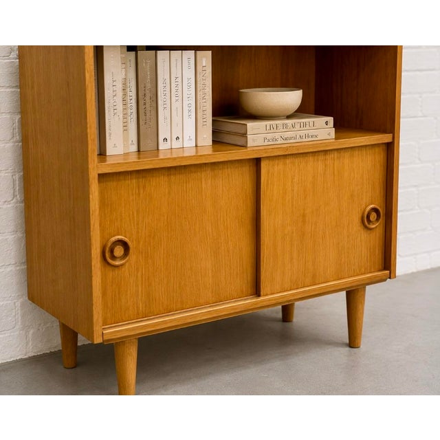 Wood Mid Century Modern Oak Bookcase | Danish MCM Storage Cabinet, C. 1960’s For Sale - Image 7 of 14