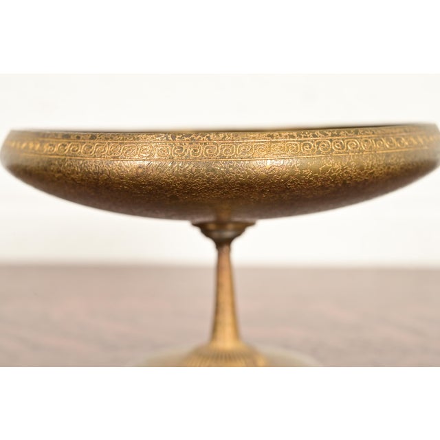 Tiffany Studios New York Bronze Doré Pedestal Bowl or Compote Dish With Greek Key Design For Sale In South Bend - Image 6 of 11