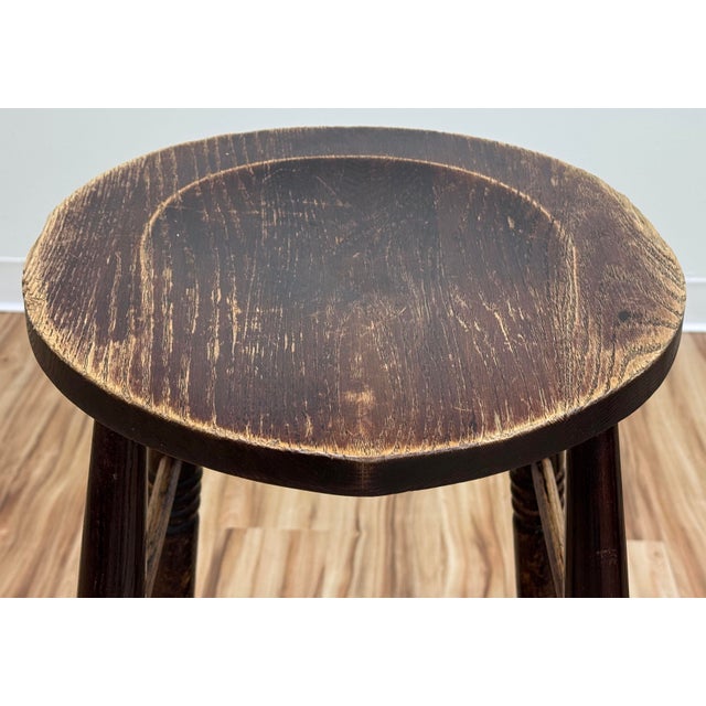 Brown Vintage English Style Turned Wood Bar Stools, a Pair For Sale - Image 8 of 13