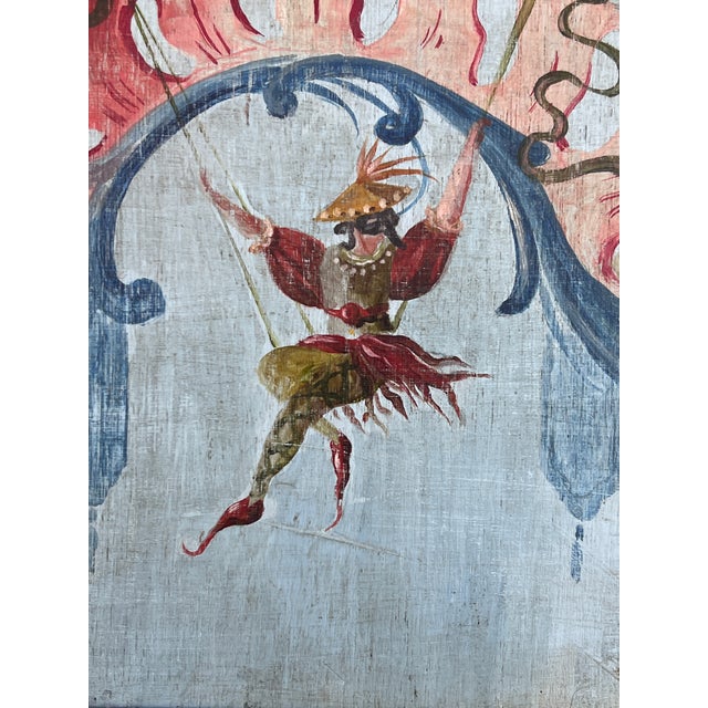 Wood Fine French Chinoiserie Chic Figurative Whimsical Oil on Wood Painting in Gilt Frame For Sale - Image 7 of 18