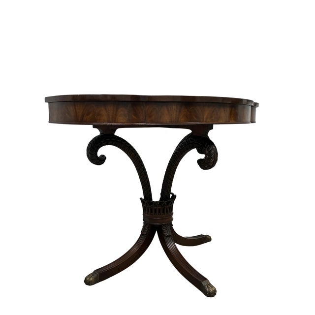 Traditional Pair of Antique Regency Style Flame Mahogany Demilune Console Tables For Sale - Image 3 of 12