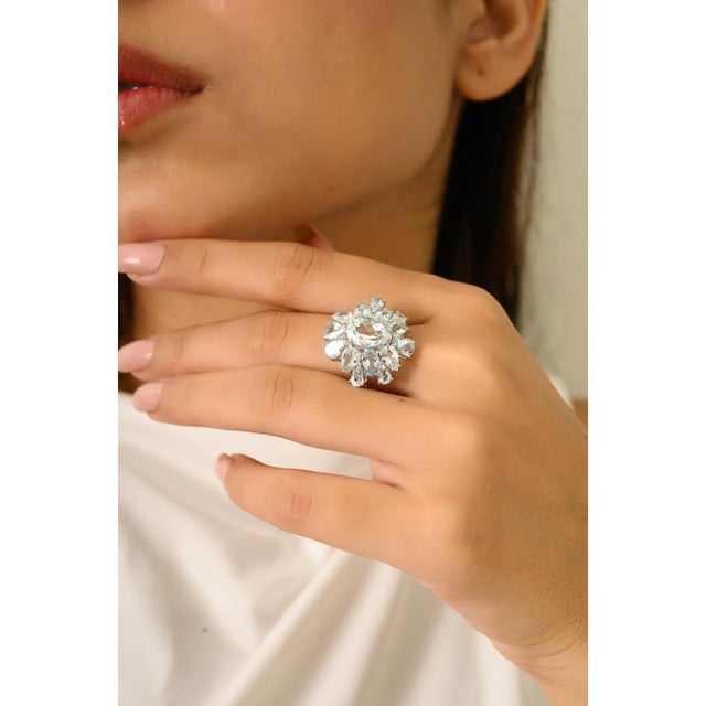 Art Deco 14k Gold Natural Aquamarine Vintage Cocktail Ring Size 6 For Sale - Image 3 of 14