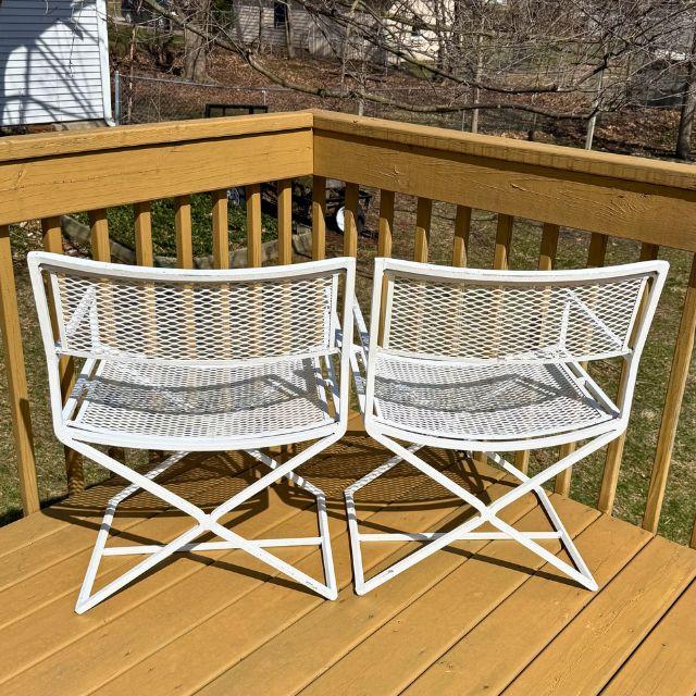 Metal Mid 20th Century, White Metal Director Chairs, Styled After Salterini, Pair (2) For Sale - Image 7 of 18