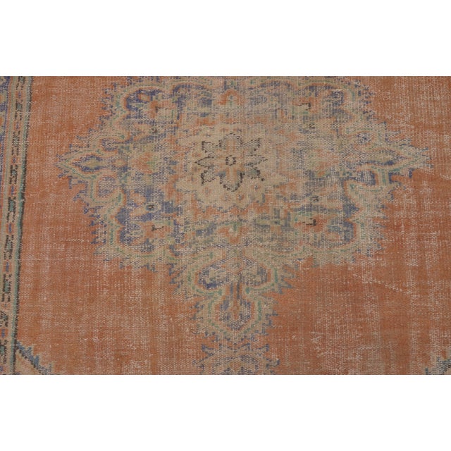 Orange 1950s Decorative Floral Oushak Wool Carpet For Sale - Image 8 of 10