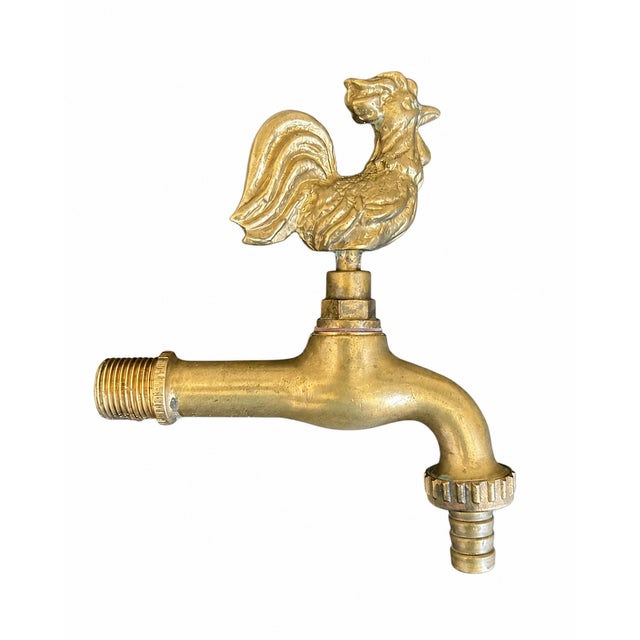 Charming vintage French solid brass faucet featuring a sculptural rooster handle. The wonderfully detailed cockerel form...