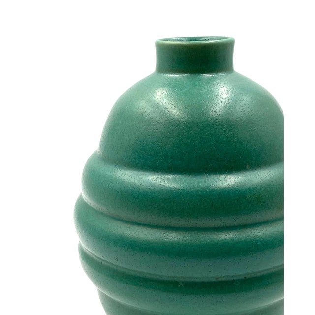 Ceramic 1940s Art Déco Turquoise Faience Vase, France For Sale - Image 7 of 13