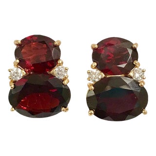 Christina Addison Large Gum Drop Earrings With Garnet and Diamonds For Sale