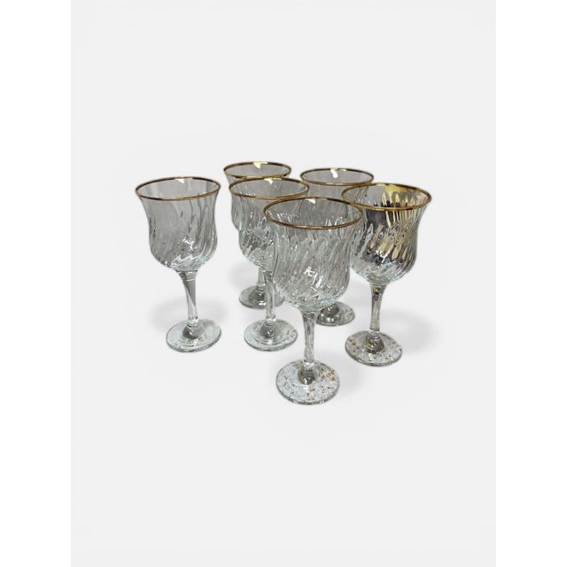1950s 1950s Unique Swirl Design 24 K Gold Rim Glasses - Set of 6 For Sale - Image 5 of 10