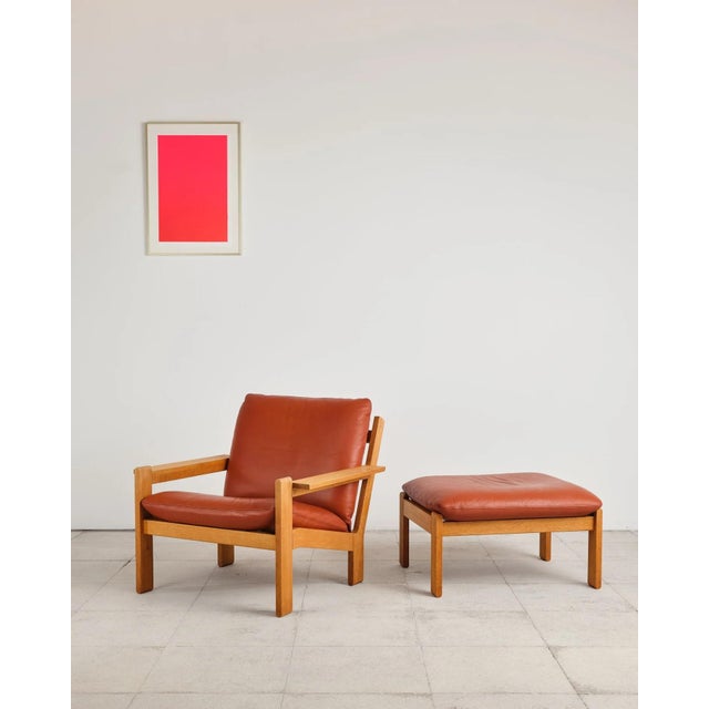 1960s Brutalist Lounge Chair with Ottoman in Oak and Leather by Tage Poulsen, Denmark, 1960s, Set of 2 For Sale - Image 5 of 18