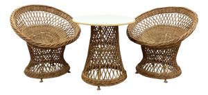Mid-Century Rattan Armchairs & Table, 1960s, Set of 3