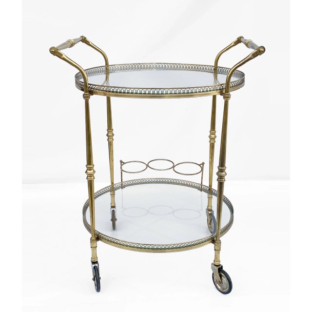 1950s Round Brass Bar Trolley with Bottle Holder by Maison Baguès, 1950s For Sale - Image 5 of 9