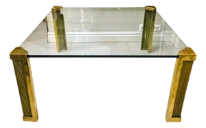Hollywood Regency Coffee Table in Gilt Brass and Crystal Glass, 1970s