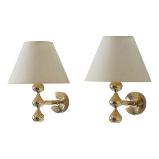 24 Carat Gold Plated Teardrop Wall Lamps by Hugo Asmussen, Denmark, 1970s, Set of 2 For Sale