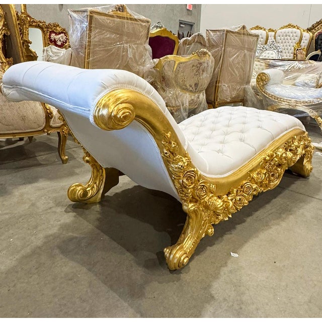 Chaise Lounge Leather White Rococo Style For Sale - Image 4 of 6