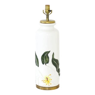 Mid Century Ceramic Lamp With Floral Motif For Sale