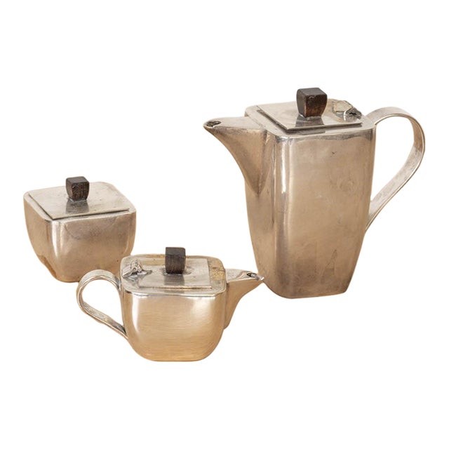 1930s French Art Deco Silverplate Tea Set- 3 Pieces For Sale