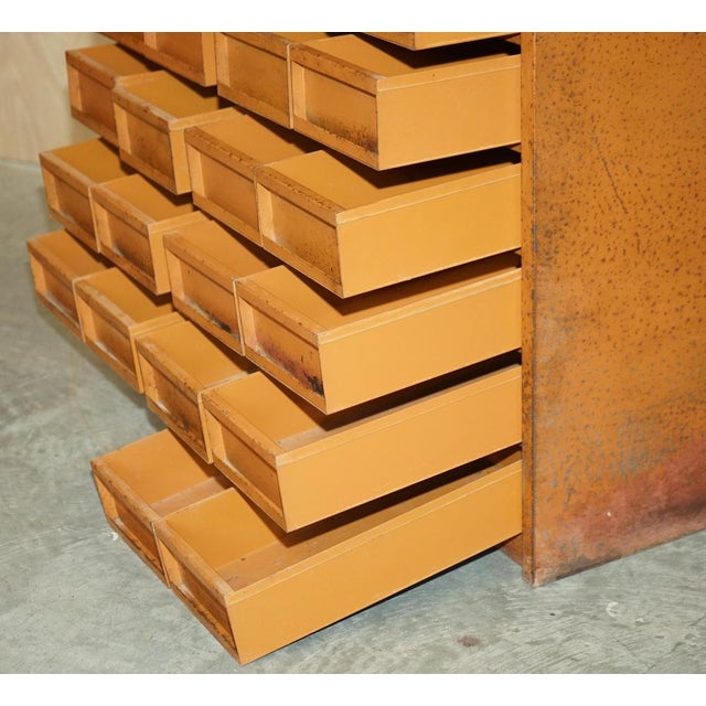 Antique Industrial Metal Workers Chest of Drawers for Screws Nuts & Bolts For Sale - Image 15 of 16