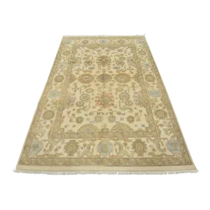 Oushak Rug 6’2” X 8’11” Ivory Wool Traditional Hand-Knotted Oriental Carpet