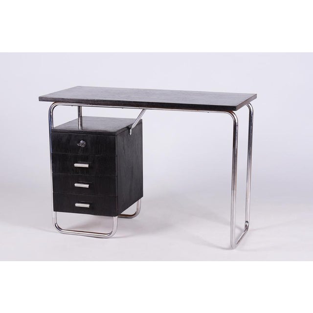 Bauhaus Writing Desk in Oak and Chrome from Robert Slezák, Czech, 1930s For Sale - Image 16 of 16