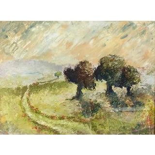 Vintage Painting of Landscape Trees in a Meadow For Sale