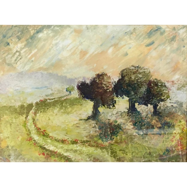 Vintage Painting of Landscape Trees in a Meadow For Sale