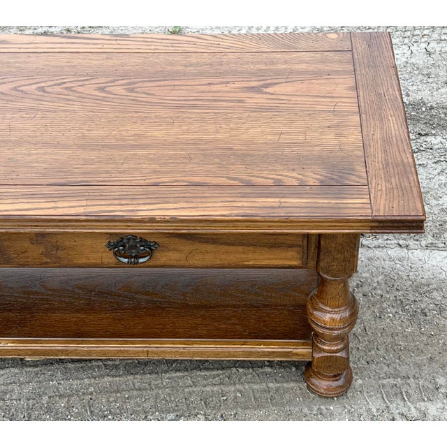 Ethan Allen Ethan Allen Vintage Oak Jacobean Style Coffee Table For Sale - Image 4 of 10