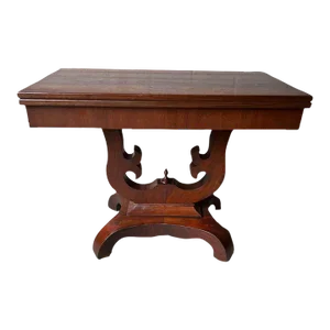 19th C. Antique American Empire Flame Mahogany Flip Top Game Table