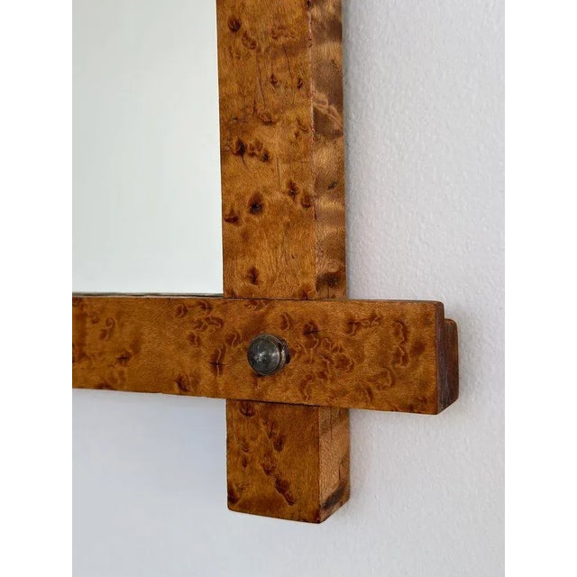Antique Solid Birdseye Maple Framed Mirror With Crosshatch Corners, Circa Early 20th Century For Sale - Image 9 of 12