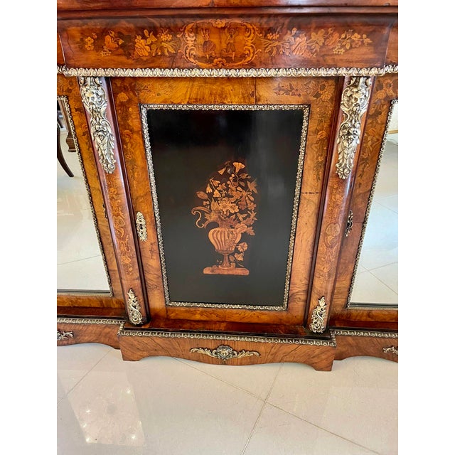 Large Antique Victorian Inlaid Floral Marquetry Burr Walnut Ormolu Mounted Credenza, 1850s For Sale - Image 9 of 18