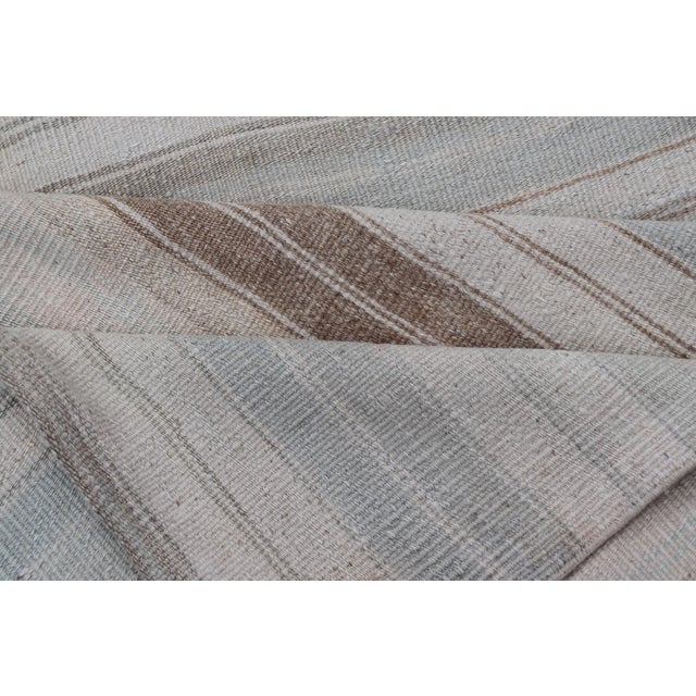 Vintage Turkish Kilim Runner With Soft Gray, Ivory, Sand, and Taupe Stripes For Sale - Image 11 of 11