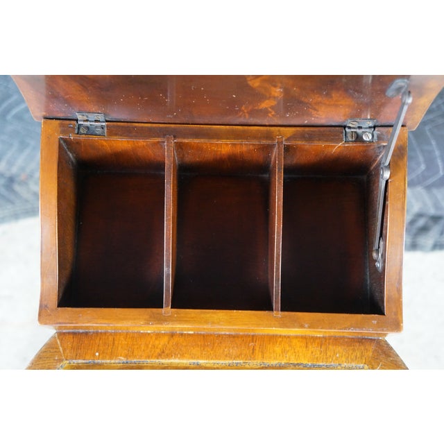 Antique English Regency Flame Mahogany Tooled Leather Telephone Smoking Table For Sale - Image 9 of 18