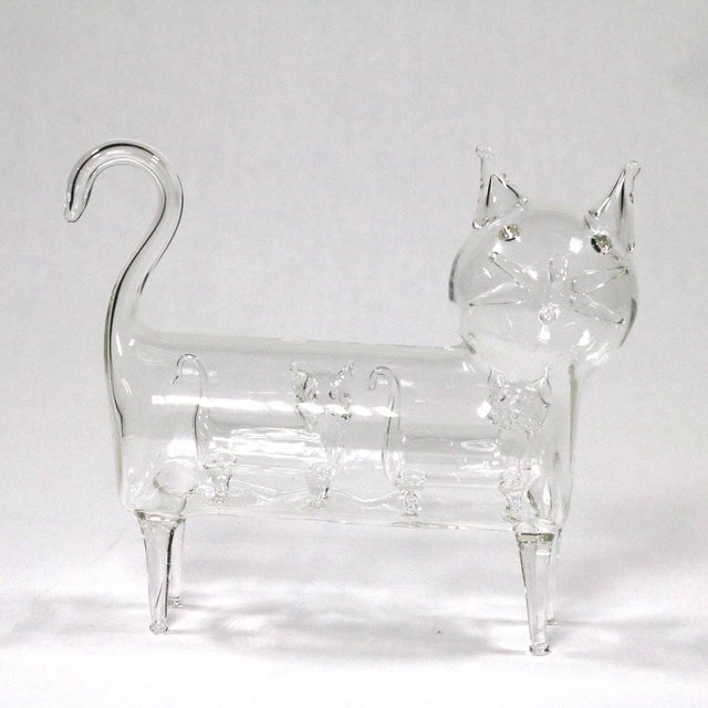 Vintage Glass Blown Cat With 2 Kittens Inside Figurine Art Glass For Sale - Image 10 of 13
