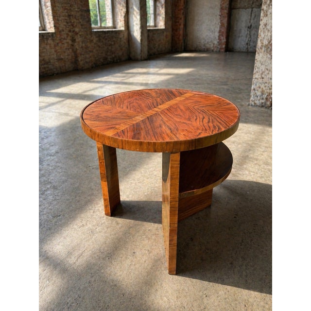Art Deco Round Wood Side Table with Shelf For Sale - Image 4 of 11