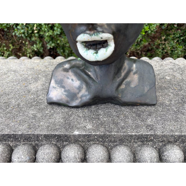 Mid-Century Glazed Pottery Surrealist Bust Sculpture For Sale - Image 9 of 12