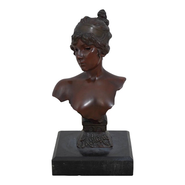 E. Vallanis 19th Century Bronze Bust of Woman on Pedestal - Signed For Sale