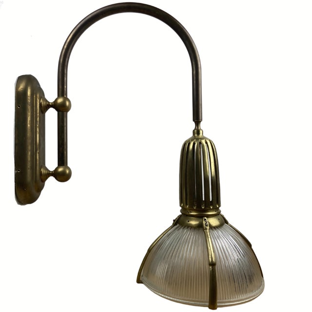 Art Deco Holophane Cut Glass and Brass Wall Lamps, 1970s, Set of 2 For Sale - Image 16 of 18