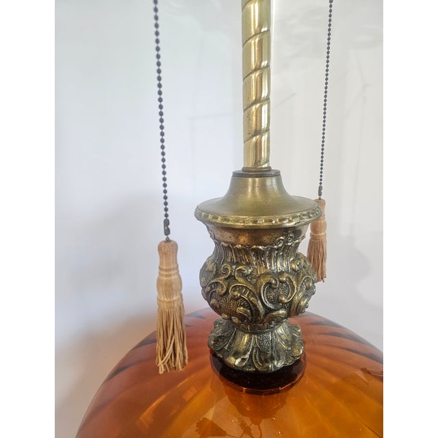 Glass Vintage Hollywood Regency Amber Glass Genie Bottle Table Lamp For Sale - Image 7 of 7