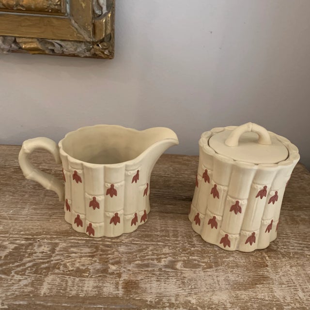 Tan Late 20th Century Wedgwood Cane Ware Faux Bamboo Teapot Creamer Sugar Bowl - Set of 3 For Sale - Image 8 of 9