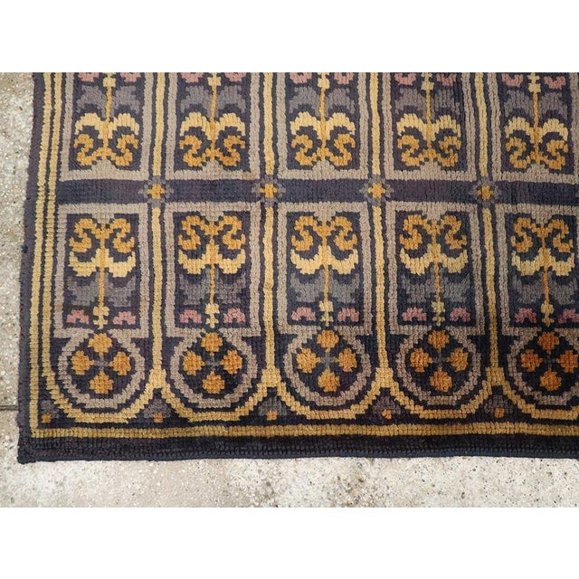 Textile Galerie Shabab Collection Mid-20th Century Handmade Spanish Savonnerie-Style Runner Rug in Dark Blue For Sale - Image 7 of 10