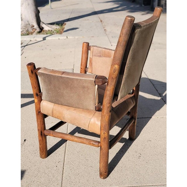 Brown Early 20th Century Old Hickory Arm Chairs With Patchwork Leather - Set of Four For Sale - Image 8 of 11