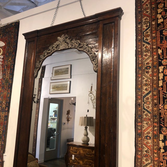 1990s Hand Carved Poplar and Walnut Italian Mirror For Sale - Image 4 of 13
