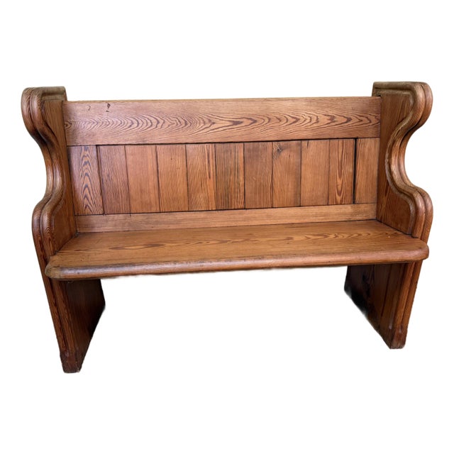 Antique Edwardian English Pine Pew Bench Early 20th C For Sale